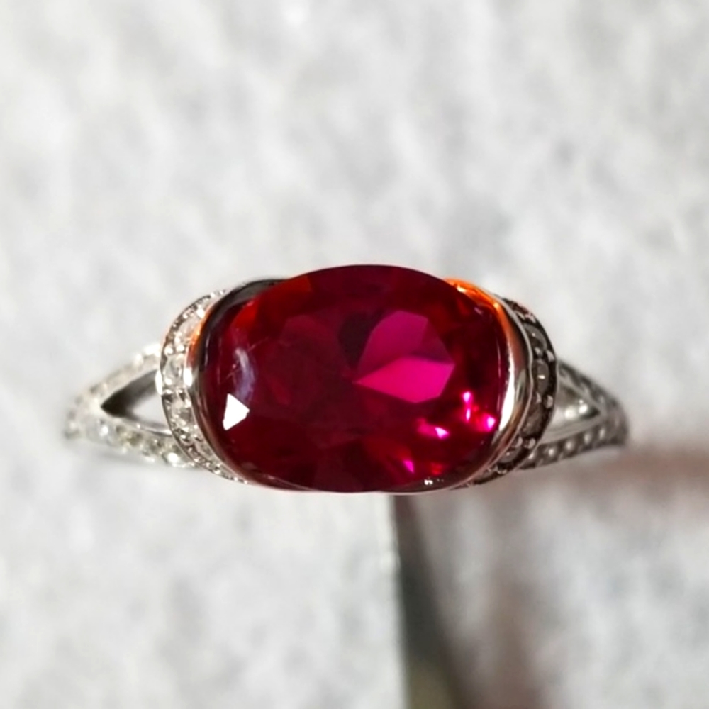 2ct Horizontal Lab Created Ruby Ring - Picture 2 of 5